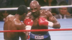 General view of a bout between Marvin Hagler and Sugar Ray Leonard at Caesar's Palace in 1987.