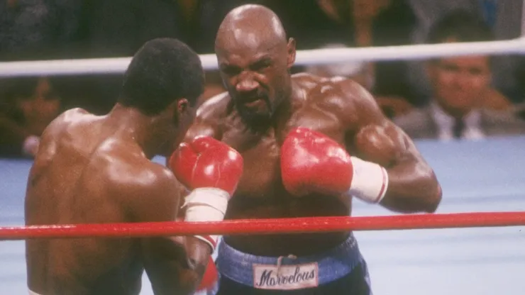 General view of a bout between Marvin Hagler and Sugar Ray Leonard at Caesar's Palace in 1987.
