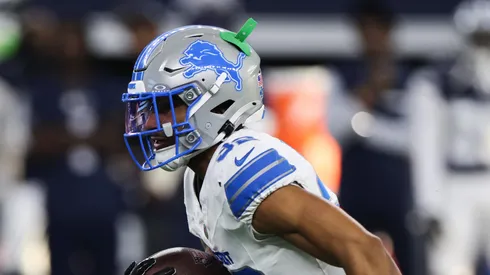 Brian Branch returns an interception against the on October 13, 2024 in Arlington.