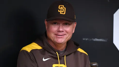 Padres manager Mike Shildt celebrates San Diego’s walk-off win over the Brewers.