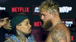 Gervonta 'Tank" Davis and Jake Paul face off during a press conference.