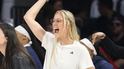Caitlin Clark #22 , Sophie Cunningham #8, and Assistant Coach Briann January of the Indiana Fever.