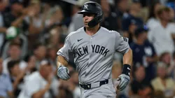Paul Goldschmidt #48 of the New York Yankees scores a run against the Baltimore Orioles.