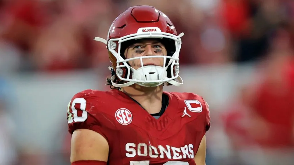 John Mateer after throwing a pass