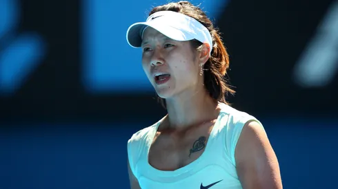 Li Na reacts during an Australian Open game.
