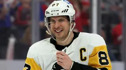 Sidney Crosby at Little Caesars Arena on April 23, 2022 in Detroit, Michigan.