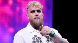 Jake Paul looks on at a news conference about his exhibition match with Gervonta "Tank" Davis.