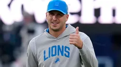 Jared Goff #16 of the Detroit Lions reacts prior to the game.