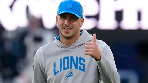 Jared Goff #16 of the Detroit Lions reacts prior to the game.