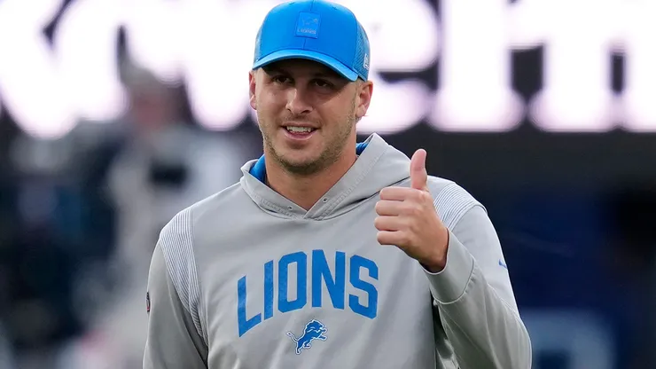 Jared Goff #16 of the Detroit Lions reacts prior to the game.