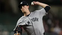 Max Fried #54 of the New York Yankees pitches against the Baltimore Orioles.
