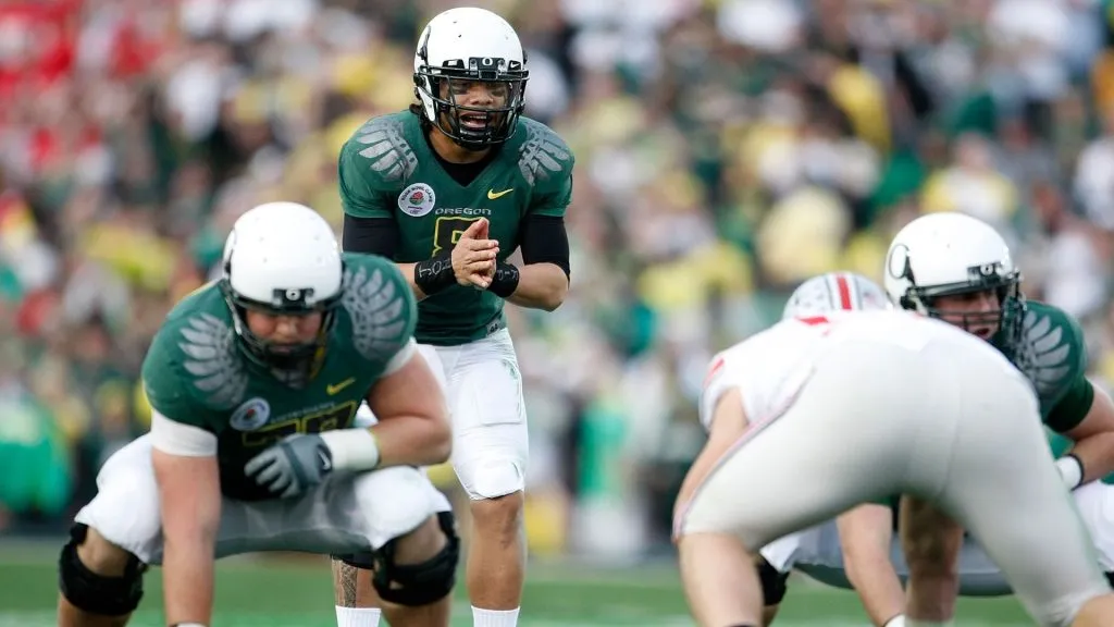 Jeremiah Masoli of the Oregon Ducks in 2010. (Source: Jeff Gross/Getty Images)