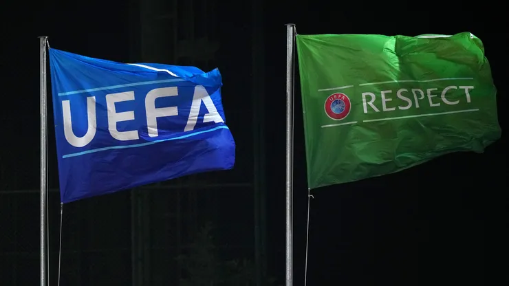 Flags displaying the 'UEFA' and 'UEFA Respect' logos.