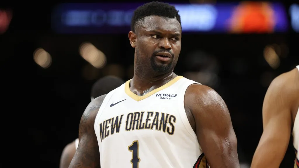 Zion Williamson #1 of the New Orleans Pelicans looks on during an NBA game. (Jeremy Chen/Getty Images)