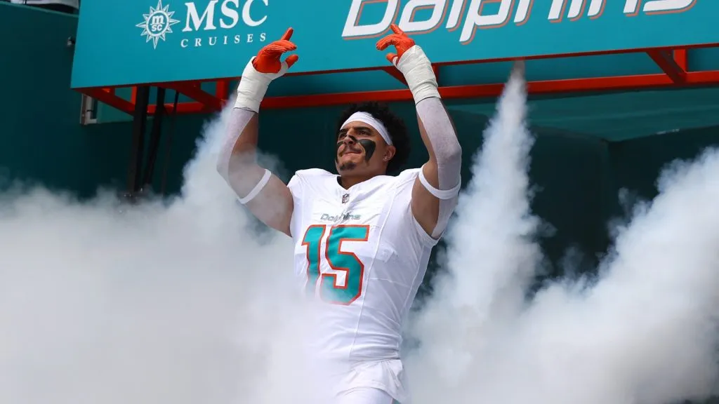 Jaelan Phillips is introduced to the fans