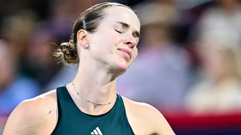 Elina Svitolina of Ukraine reacts after giving up a point against Naomi Osaka.