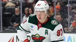 Kirill Kaprizov #97 of the Minnesota Wild controls the puck.