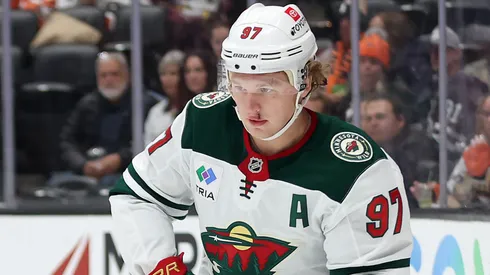 Kirill Kaprizov #97 of the Minnesota Wild controls the puck.