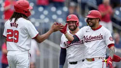 Luis García Jr., James Wood and Juan Yepez of the Washington Nationals in 2024.
