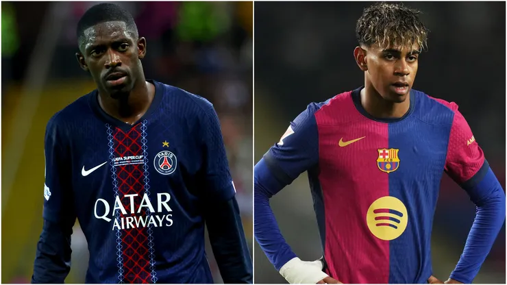 Ousmane Dembele of Paris Saint-Germain and Lamine Yamal from Barcelona.