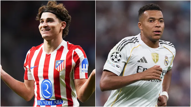 Julian Alvarez of Atletico de Madrid and Kylian Mbappe of Real Madrid.