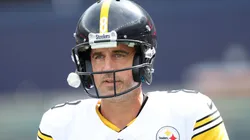 Aaron Rodgers #8 of the Pittsburgh Steelers looks on against the New England Patriots.