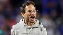 Head coach Mike McDaniel of the Miami Dolphins reacts.