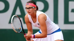 Yaroslava Shvedova prepares to receive a serve during Roland Garros.