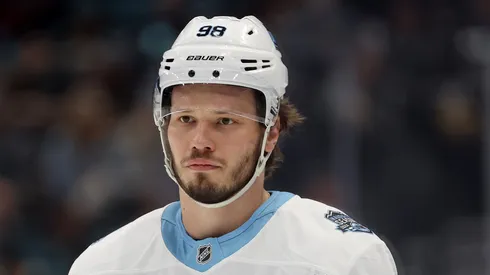 Mikhail Sergachev looks on vs the Kraken on December 30, 2024, Washington.