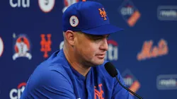 Manager Carlos Mendoza of the New York Mets speaks to media.