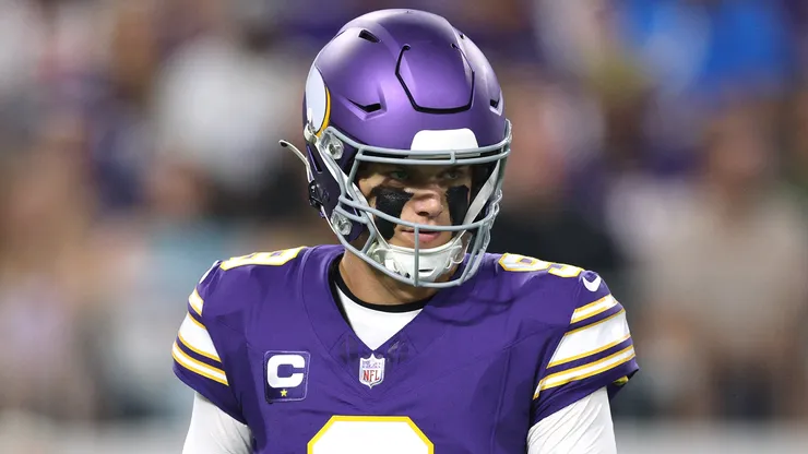 J.J. McCarthy #9 of the Minnesota Vikings looks on against the Atlanta Falcons.