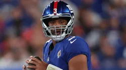 Russell Wilson #3 of the New York Giants throws a ball.