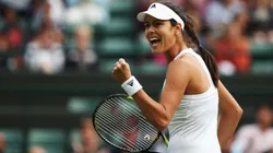 Ana Ivanovic of Serbia celebrates during 2014 Wimbledon.