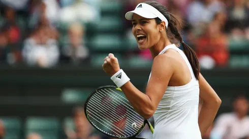 Ana Ivanovic of Serbia celebrates during 2014 Wimbledon.