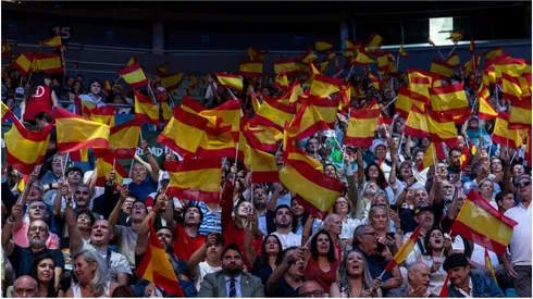Spanish supporters wave Spanish flags