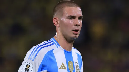 Franco Mastantuono of Argentina reacts during a game.