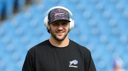 Josh Allen warms up prior to the game against the Saints on September 28, 2025, New York.