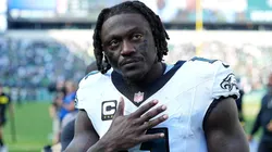 A.J. Brown #11 of the Philadelphia Eagles reacts.