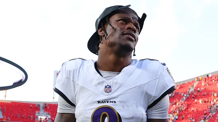 Lamar Jackson #8 of the Baltimore Ravens leaves the field.