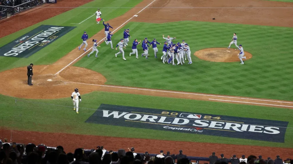 Los Angeles Dodgers after they win the 2024 World Series. (Source: Al Bello/Getty Images)
