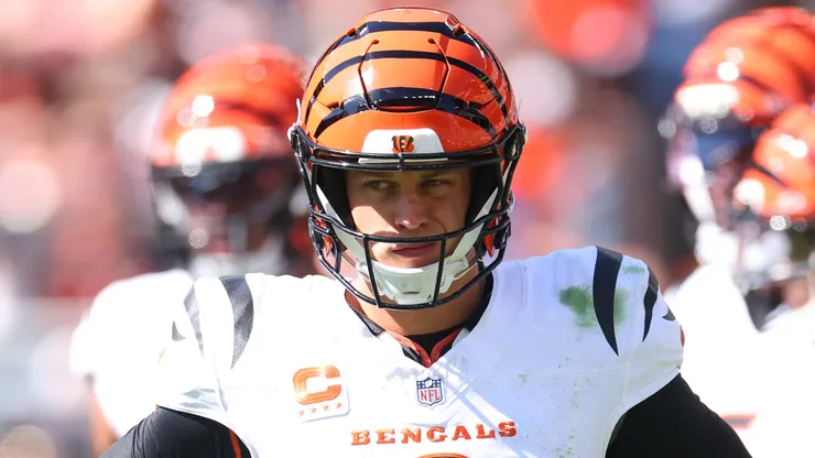 Joe Burrow #9 of the Cincinnati Bengals plays against the Cleveland Browns.