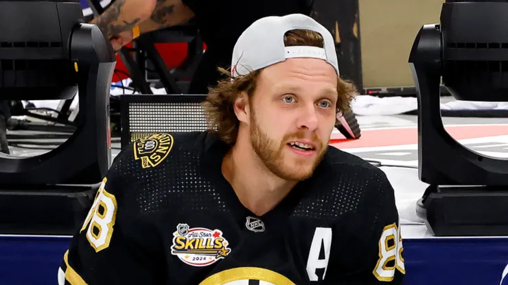 David Pastrnak at Scotiabank Arena on February 02, 2024 in Toronto, Ontario.