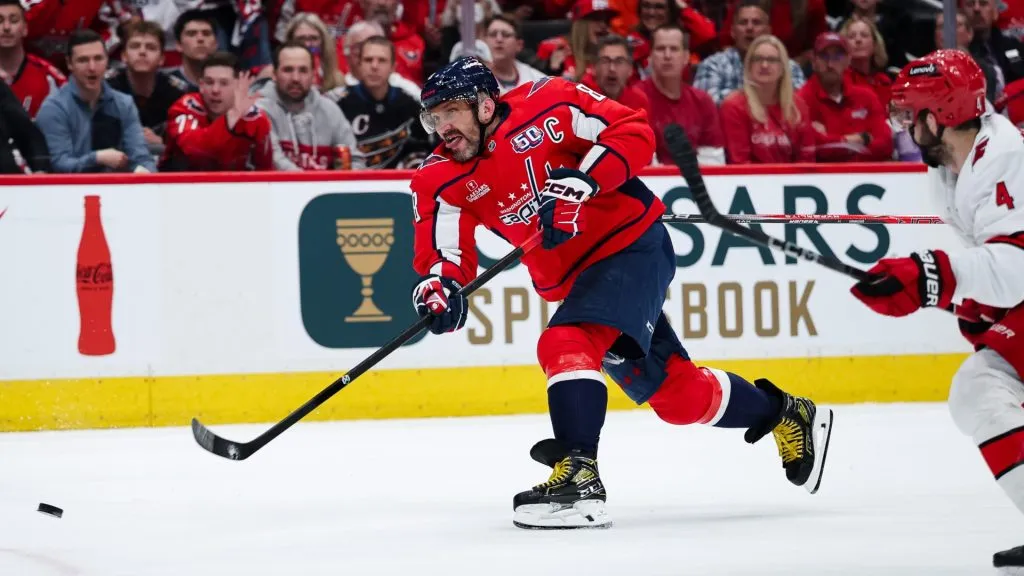 Alex Ovechkin takes part in a full-contact practice with the Capitals ahead of the 2025-26 NHL season. &nbsp;(Photo by Scott Taetsch/Getty Images)