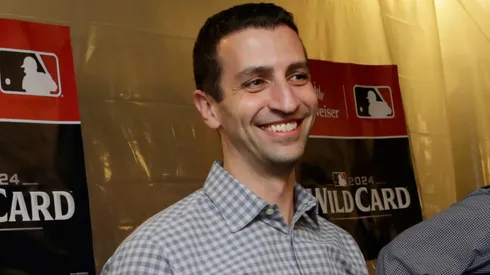 David Stearns speaks to reporters during a press conference.
