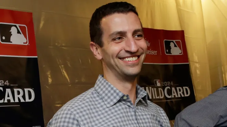 David Stearns speaks to reporters during a press conference.