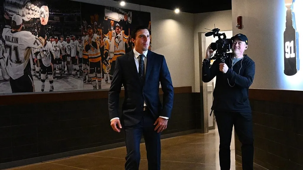 Marc-Andre Fleury with the Penguins arrives for an NHL game on September 27, 2025. (Photo by Justin Berl/Getty Images)