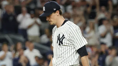 Max Fried #54 of the New York Yankees walks to the dugout.