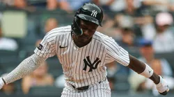 Jazz Chisholm Jr. #13 of the New York Yankees reacts.