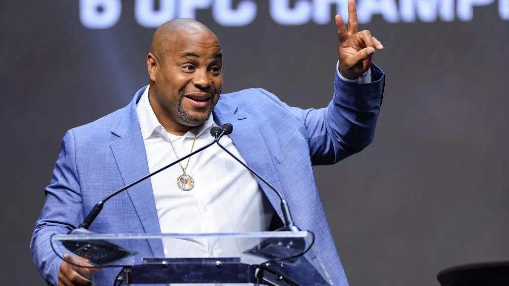 Daniel Cormier speaks during the UFC Hall of Fame induction ceremony. (Photo by Carmen Mandato/Getty Images)