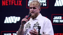 Jake Paul speaks at a news conference about his exhibition match.